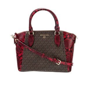 MICHAEL KORS GEORGIA Brown & Red Animal Print Sig Logo Leather Top Handle Bag